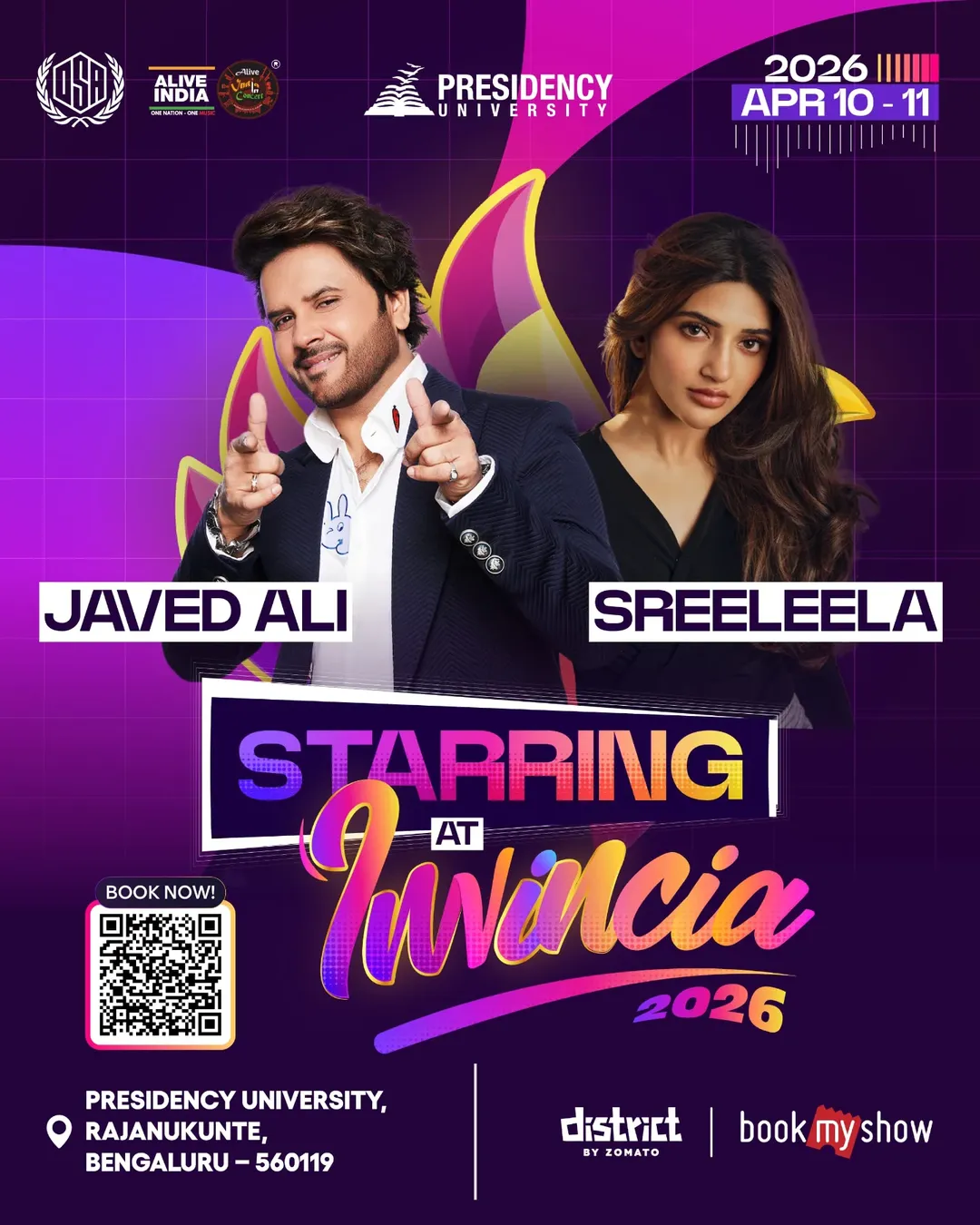 Invincia 2026 | Presidency University, Bengaluru Ft. Javed Ali & Sreeleela