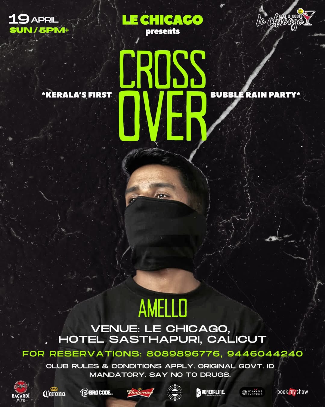Cross Over – Bubble Rain Party ft. Amello | Techno Night in Le Chicago, Calicut
