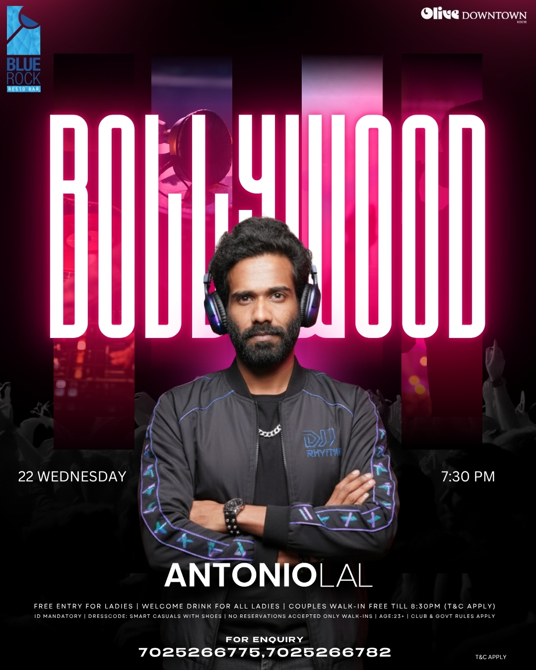 Bollywood Night – ft. Antonio Lal | Blue Rock Resto Bar, Olive Downtown, Kochi