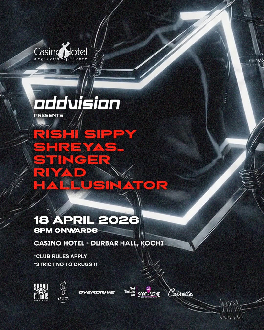 Oddvision Techno Night Ft. Rishi Sippy, Shreyas_, Stinger, Riyad & Hallusinator at Casino Hotel, Kochi