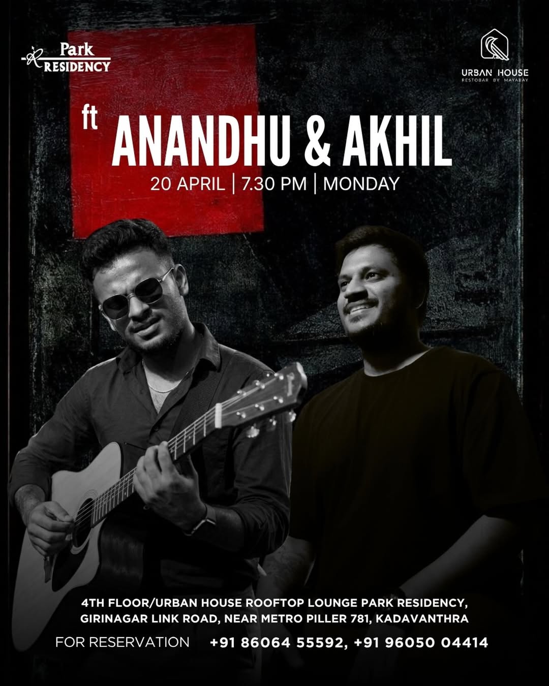 Live Music Night Ft. Anandhu & Akhil | Urban House Rooftop Lounge, Park Residency, Kadavanthra, Kochi