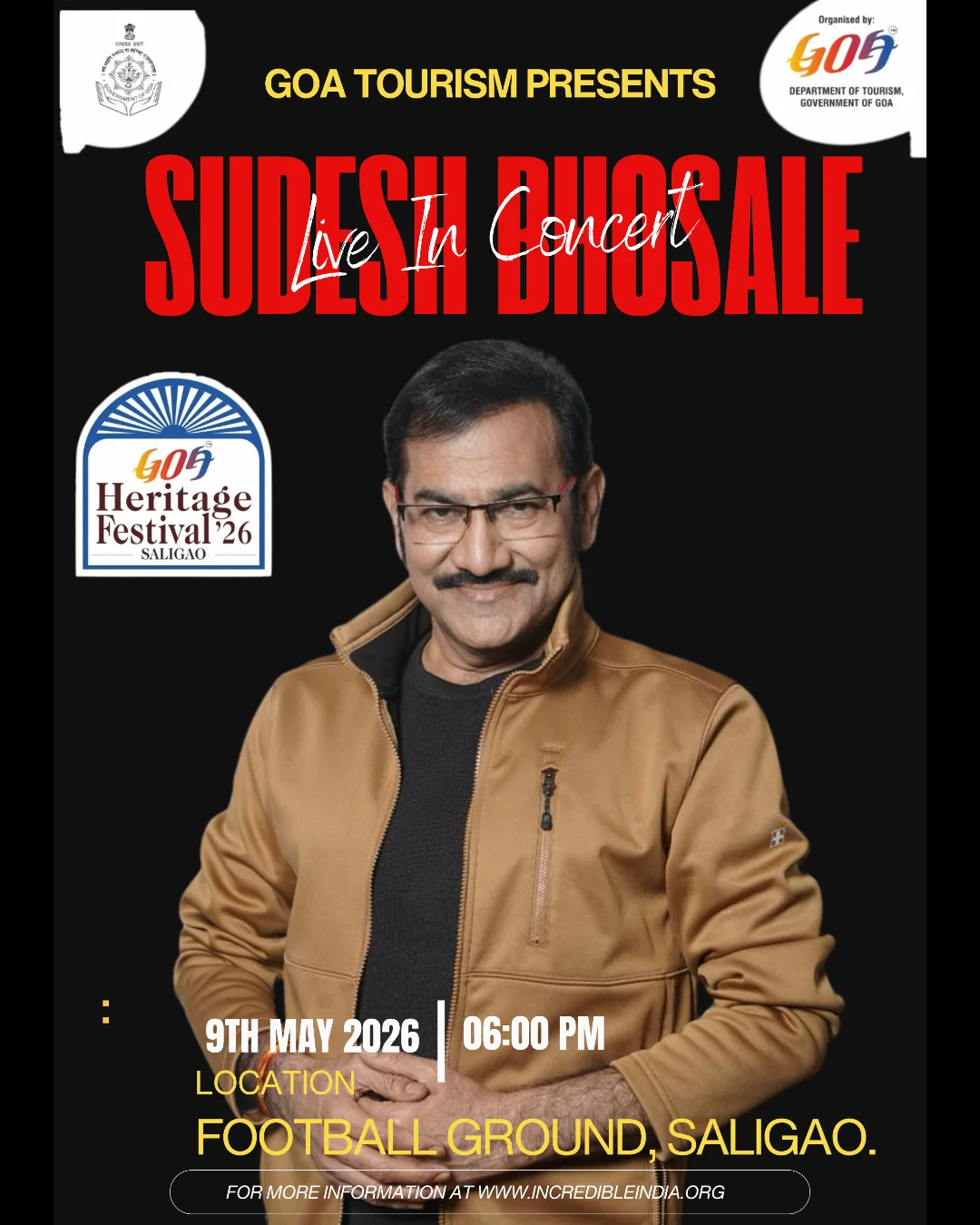 Sudesh Bhosale LIVE at Goa Heritage Festival 2026 Presented By Goa Tourism | Football Ground, Saligao