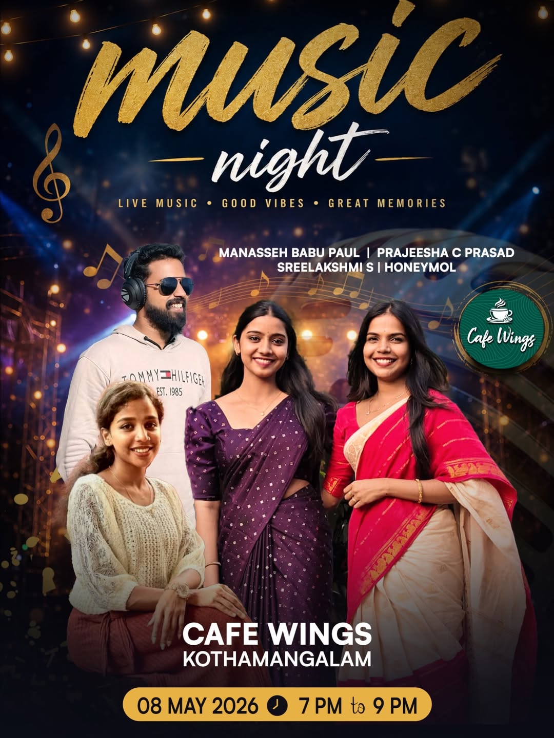 Music Night Ft. Manasseh Babu Paul, Prajeesha C Prasad, Sreelakshmi S, Honeymol | Cafe Wings, Kothamangalam, Ernakulam