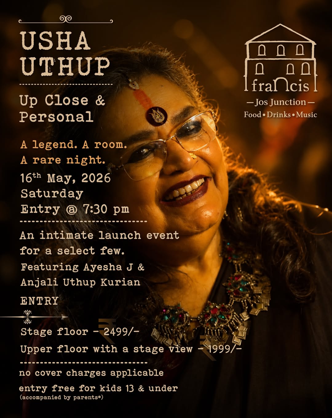 Usha Uthup – Up Close & Personal | Francis Jos Junction, MG Road, Ernakulam