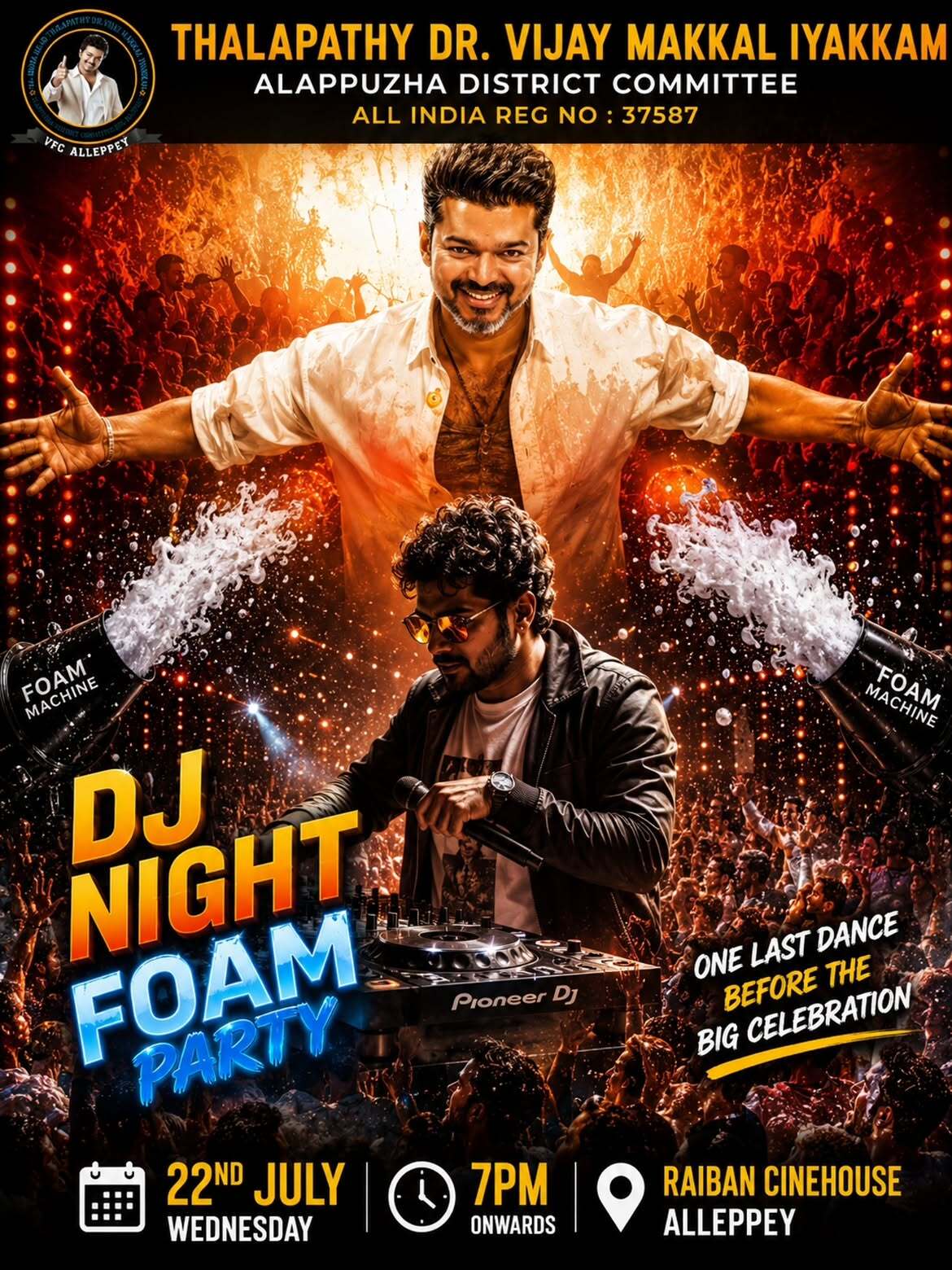 Jana Nayagan Release Celebration | DJ Night Foam Party | Raiban Cinehouse, Alleppey