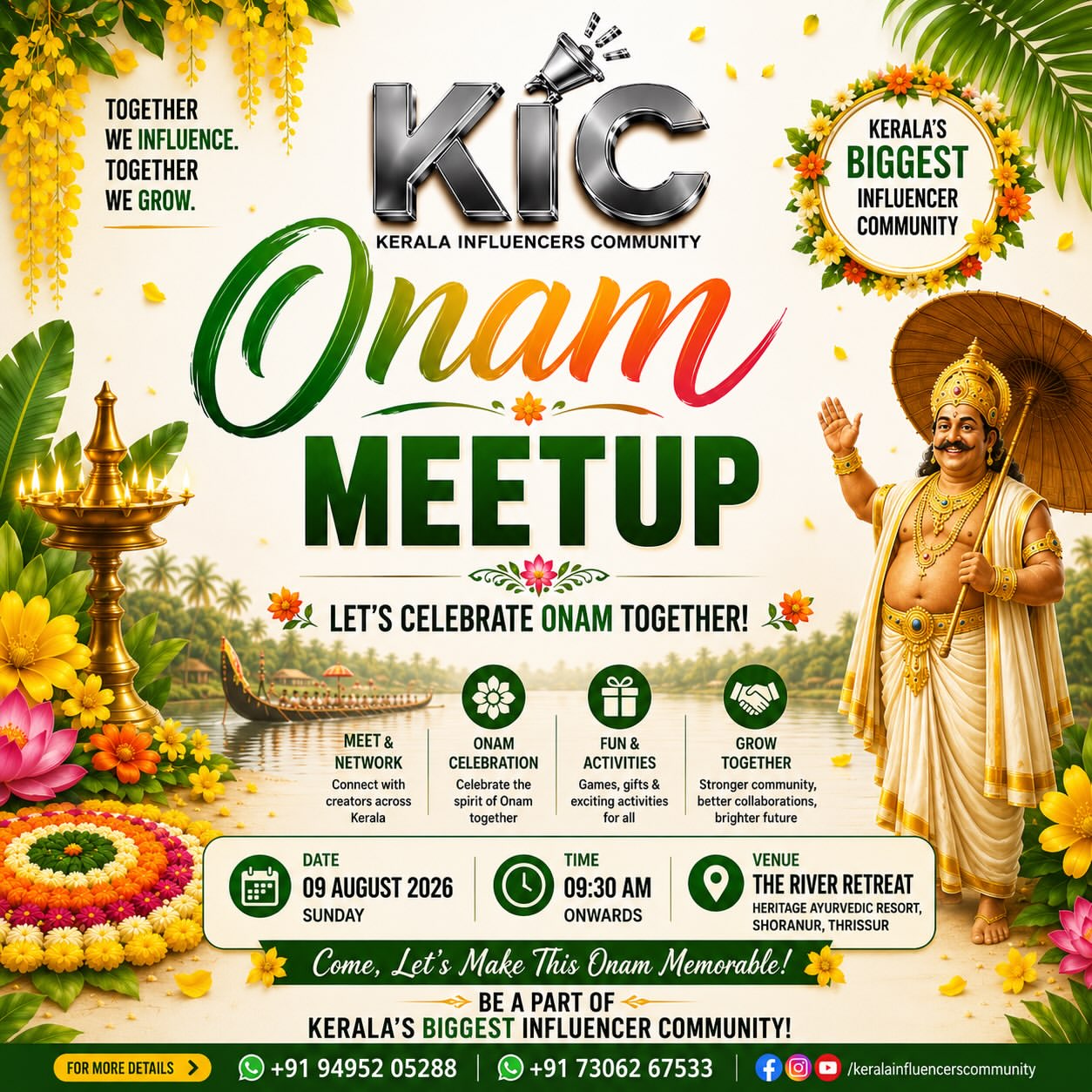 Kerala Influencers Community - KIC Onam Meetup | The River Retreat Heritage Ayurvedic Resort, Shoranur, Thrissur