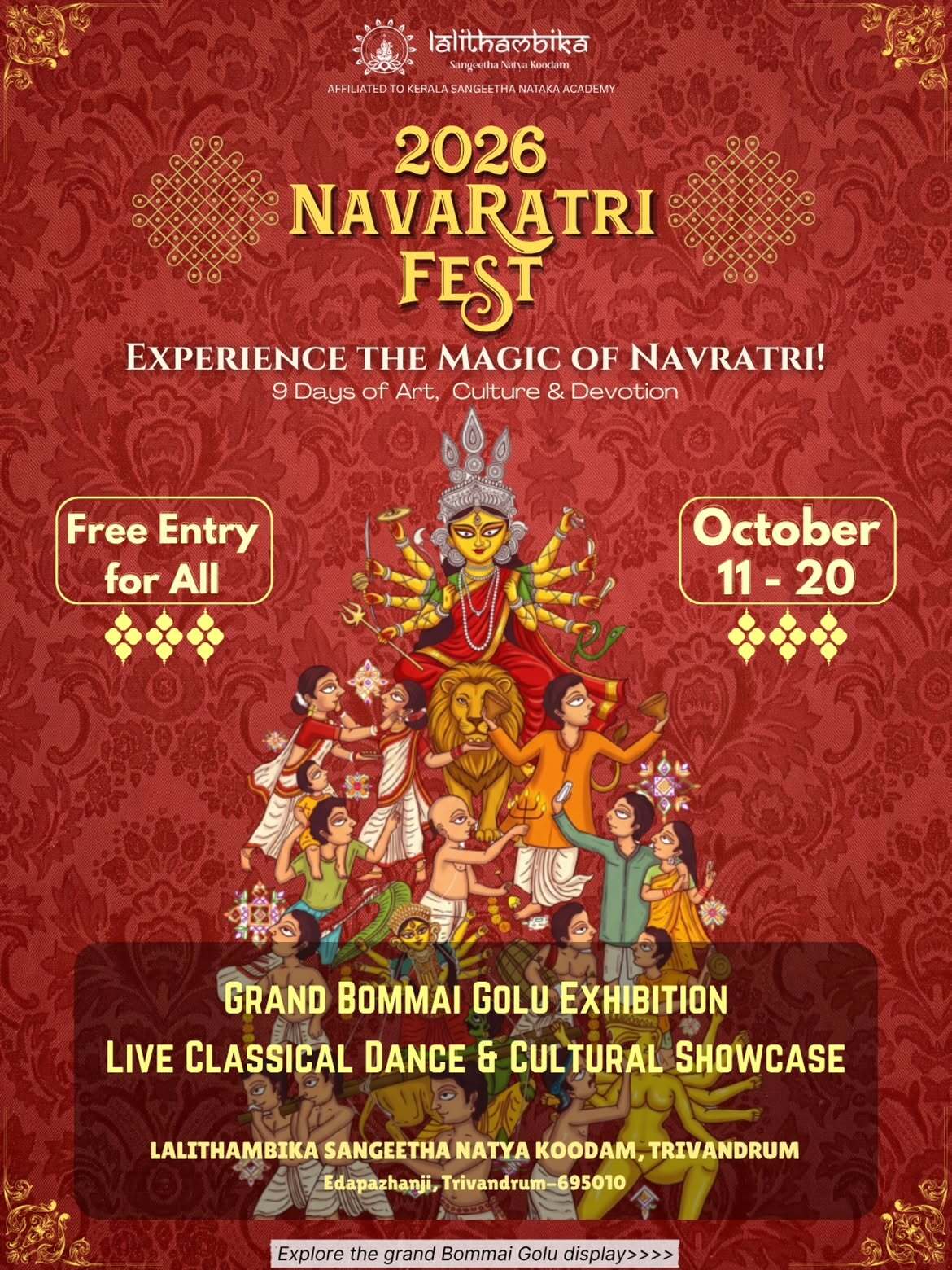 2026 NAVARATRI FEST | Grand Bommai Golu Exhibition | Lalithambika Sangeetha Natya Koodam, Edapazhanji, Trivandrum