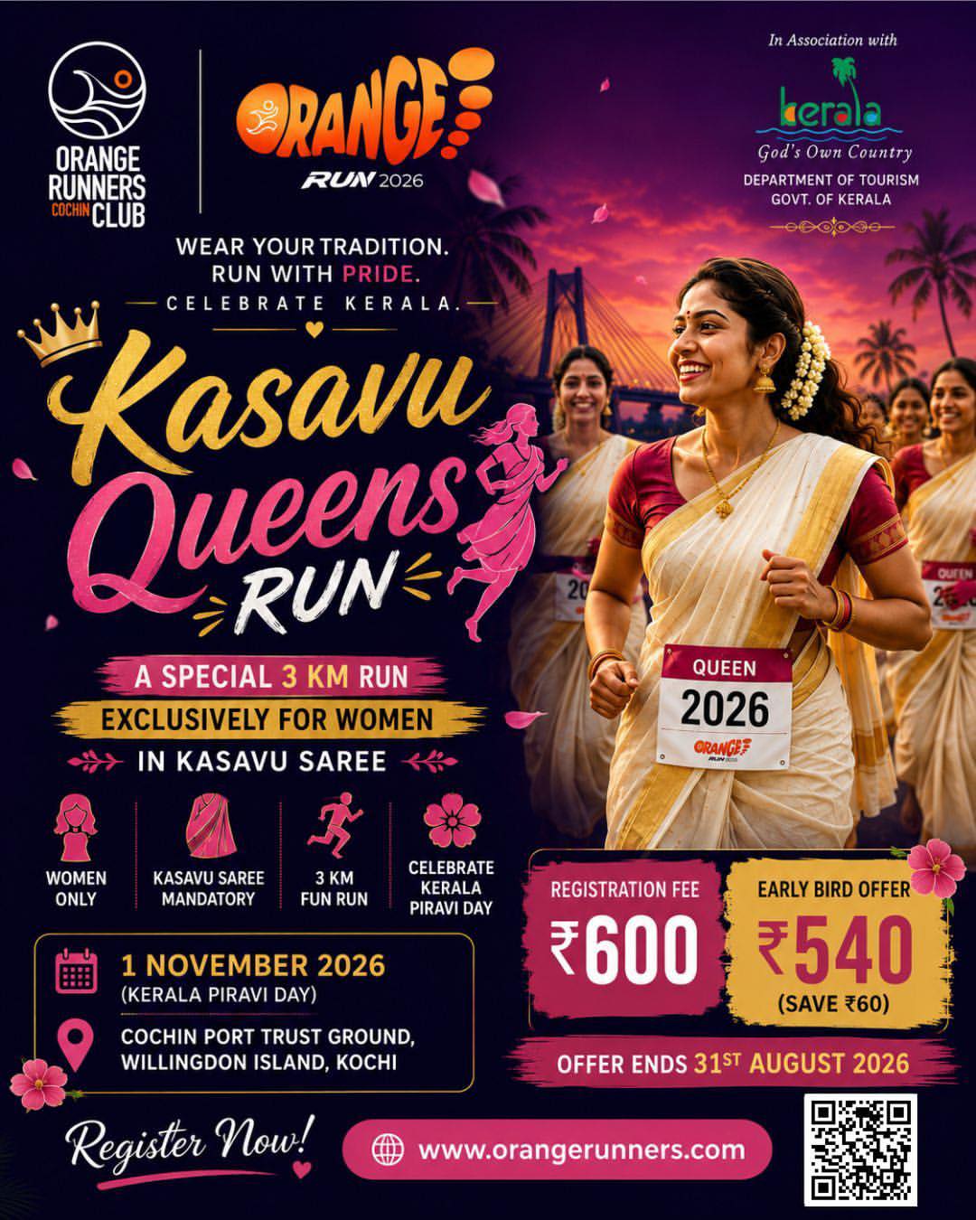 Kasavu Queens Run 2026 | Orange Run | Cochin Port Trust Ground, Willingdon Island, Kochi