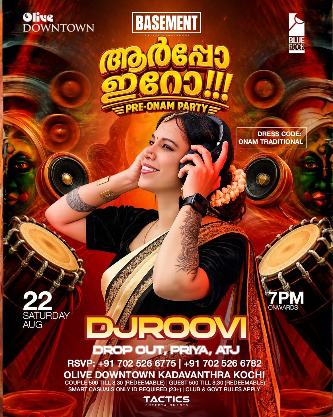ആർപ്പോ ഇർറോ!!! PRE-ONAM PARTY by DJ Roovi | Blue Rock Resto Bar, Olive Downtown, Kadavanthra, Kochi