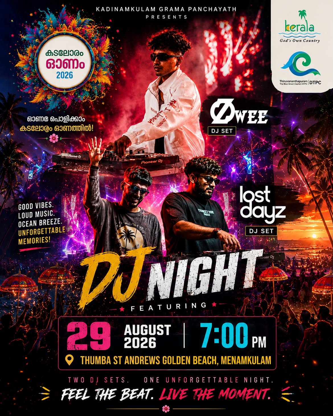 Kadalolam Onam 2026 | DJ Ozwee & lost dayz | Thumba St. Andrews Golden Beach, Menamkulam, Thiruvananthapuram
