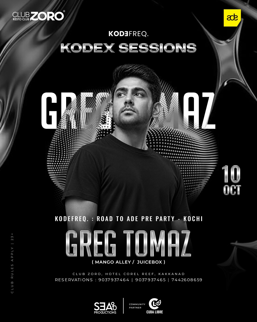KODEFREQ. : ROAD TO ADE PRE PARTY - KOCHI by GREG TOMAZ | CLUB ZORO, HOTEL CORAL REEF, KAKKANAD, KOCHI