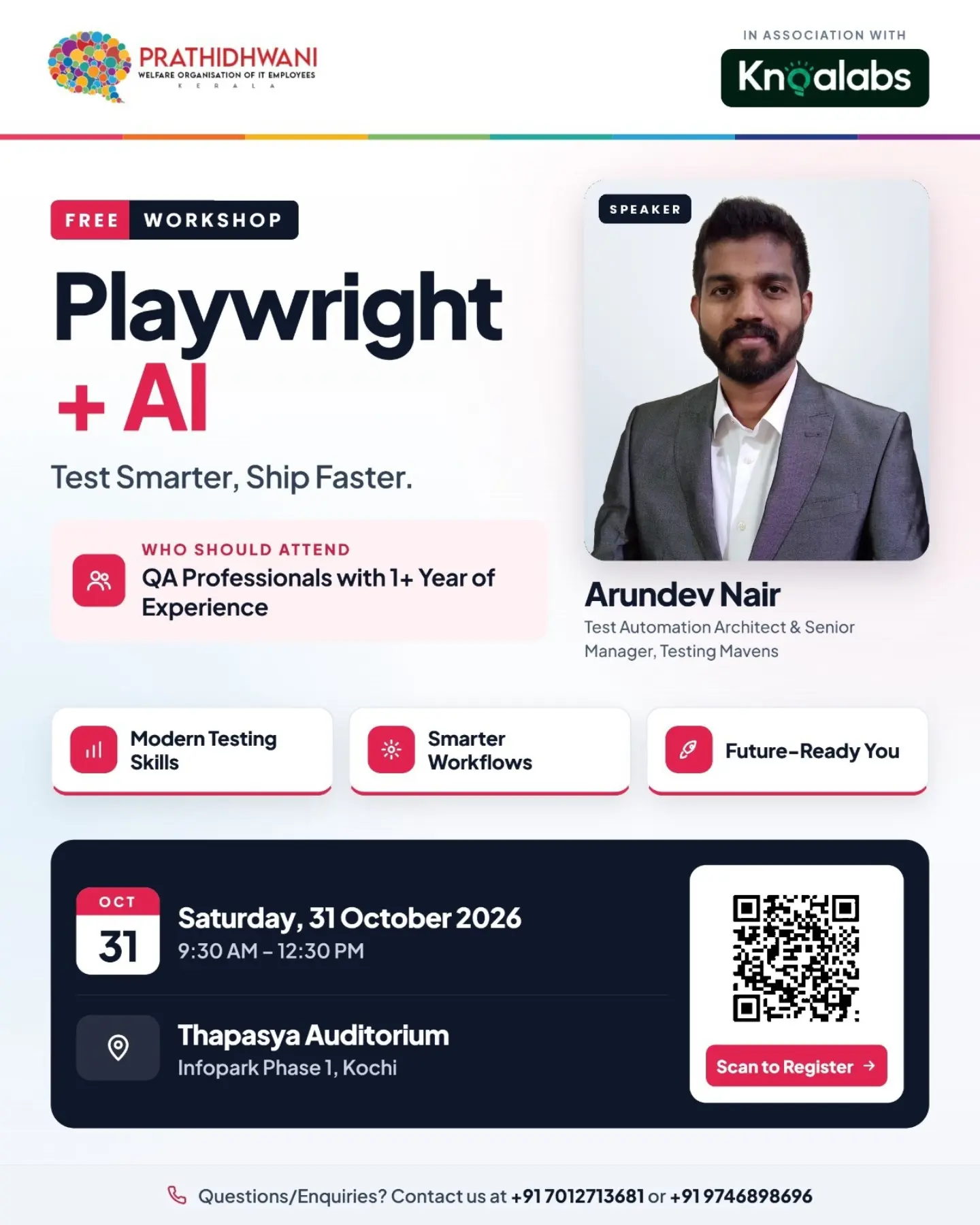 Playwright + AI Free Workshop | Thapasya Auditorium, Infopark Phase 1, Kochi