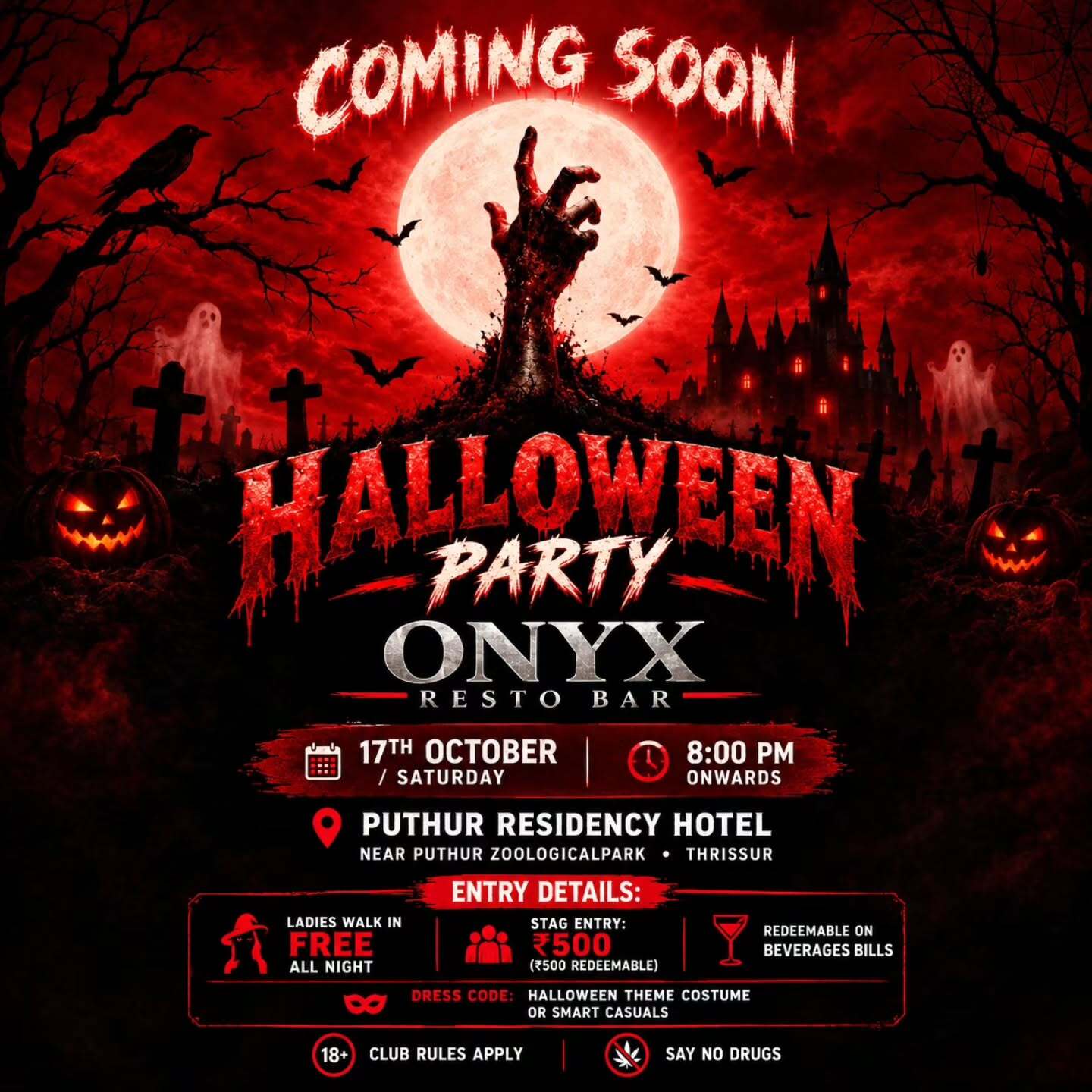 Halloween Party | ONYX Resto Bar, Puthur Residency Hotel, Thrissur