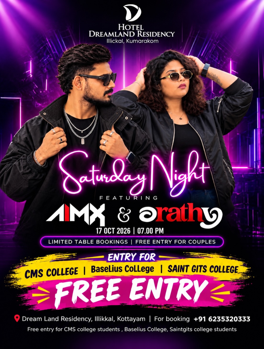 Saturday Night Featuring AMX & Arathy | Hotel Dreamland Residency, Illickal, Kottayam