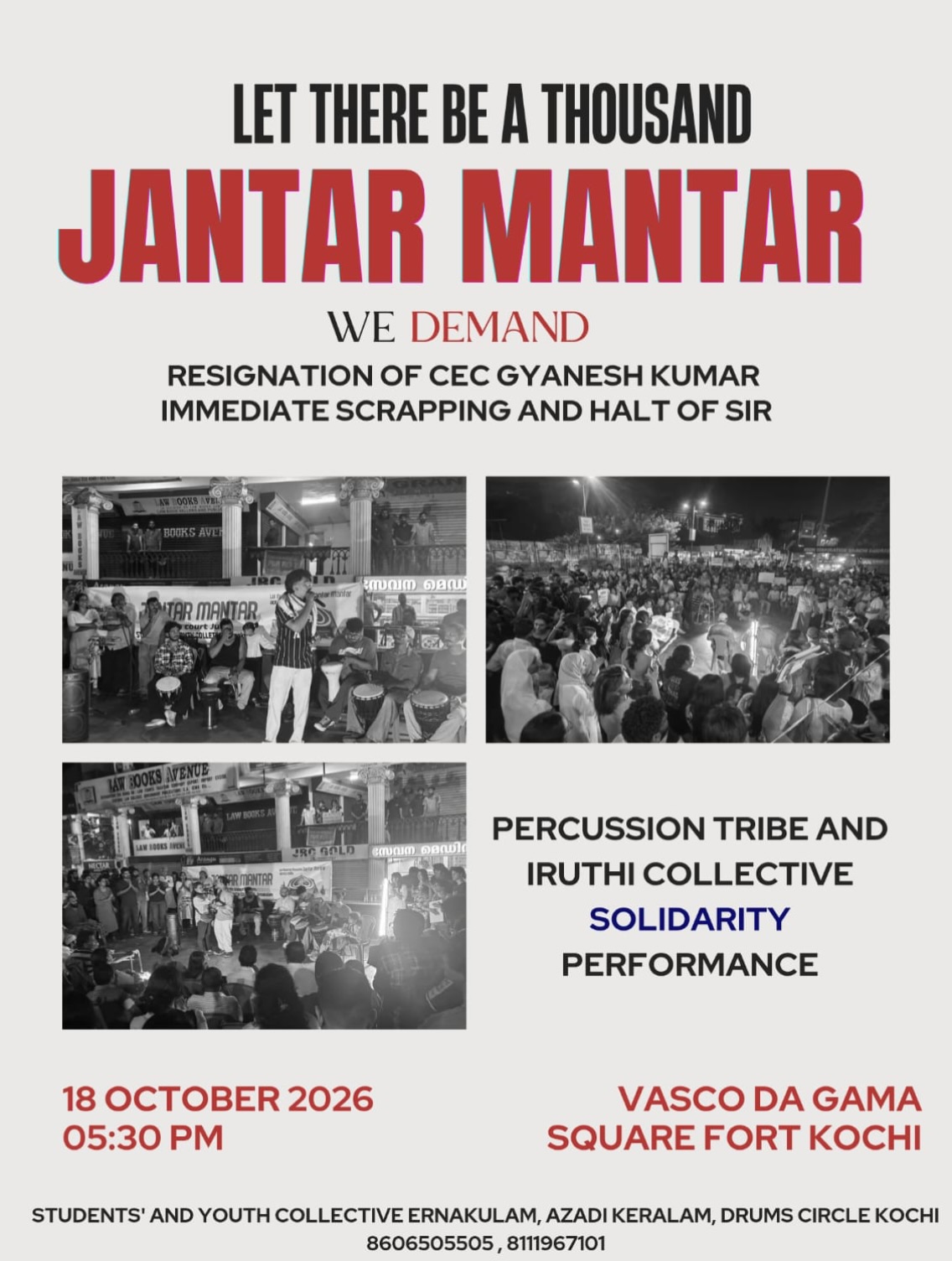 Jantar Mantar Solidarity | Performance by Percussion Tribe and Iruthi Collective | Vasco da Gama Square, Fort Kochi