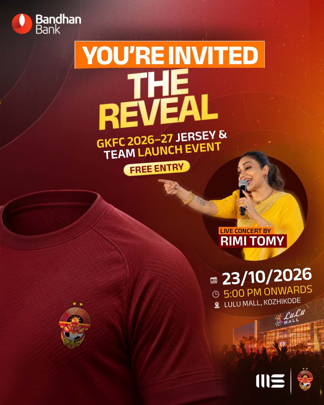 The Reveal – GKFC 2026–27 Jersey & Team Launch Event with Rimi Tomy Live | Lulu Mall, Kozhikode