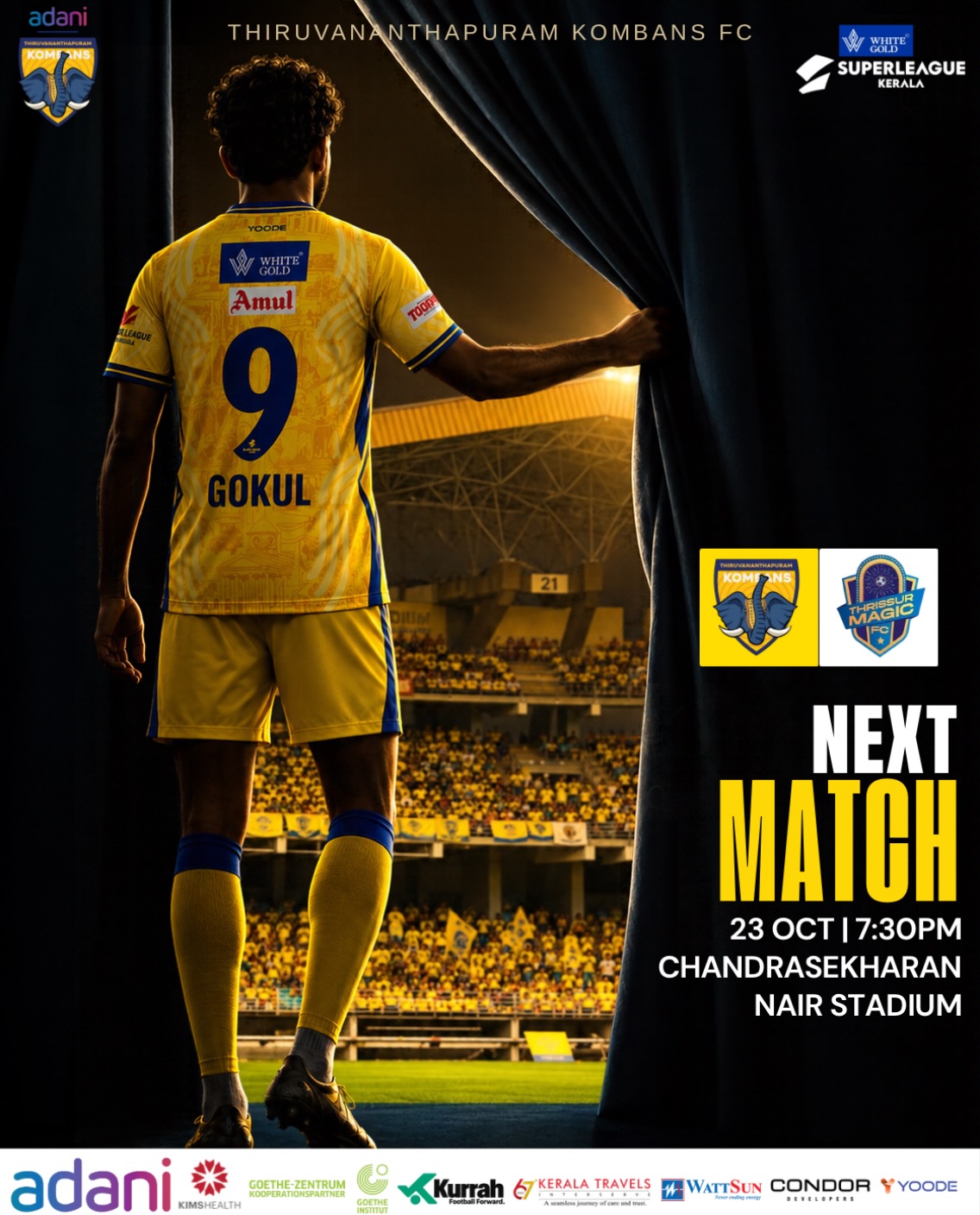 Thiruvananthapuram Kombans FC Vs Thrissur Magic FC | Chandrasekharan Nair Stadium, Thiruvananthapuram