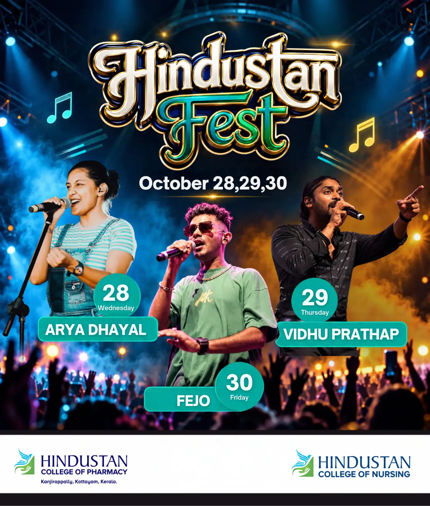 HINDUSTAN FEST ’26 | Arya Dhayal, Vidhu Prathap, Fejo | Hindustan College of Pharmacy, Kanjirapally
