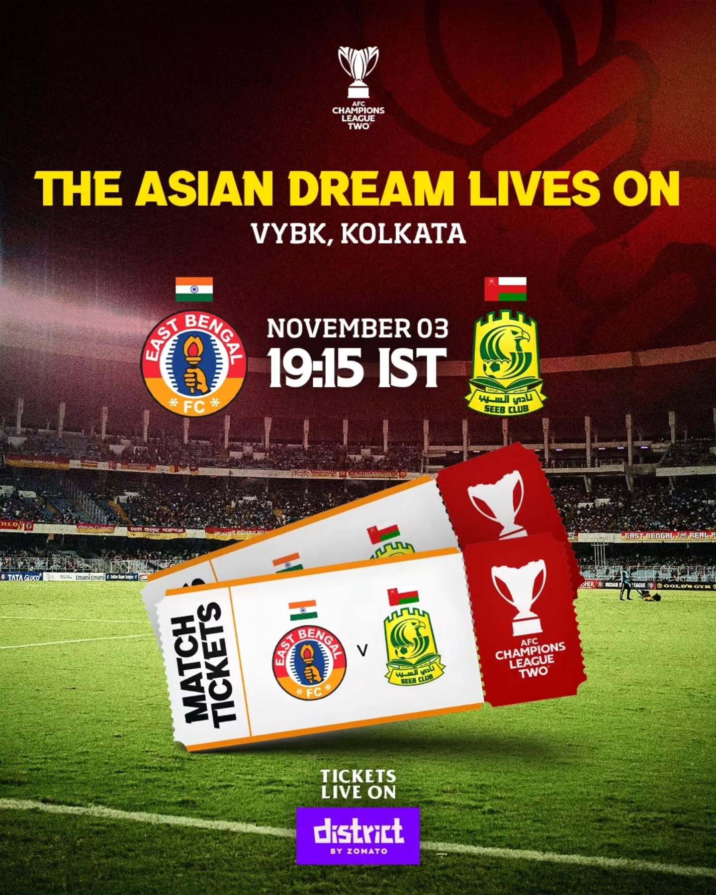 ACL 2 Group Stage | East Bengal FC vs AL Seeb Club | Vivekananda Yuba Bharati Krirangan (VYBK), Kolkata