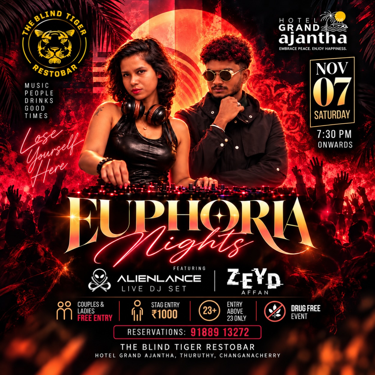 Euphoria Nights by ALIENLANCE & ZEYD AFFAN | The Blind Tiger Restobar, Hotel Grand Ajantha, Changanacherry