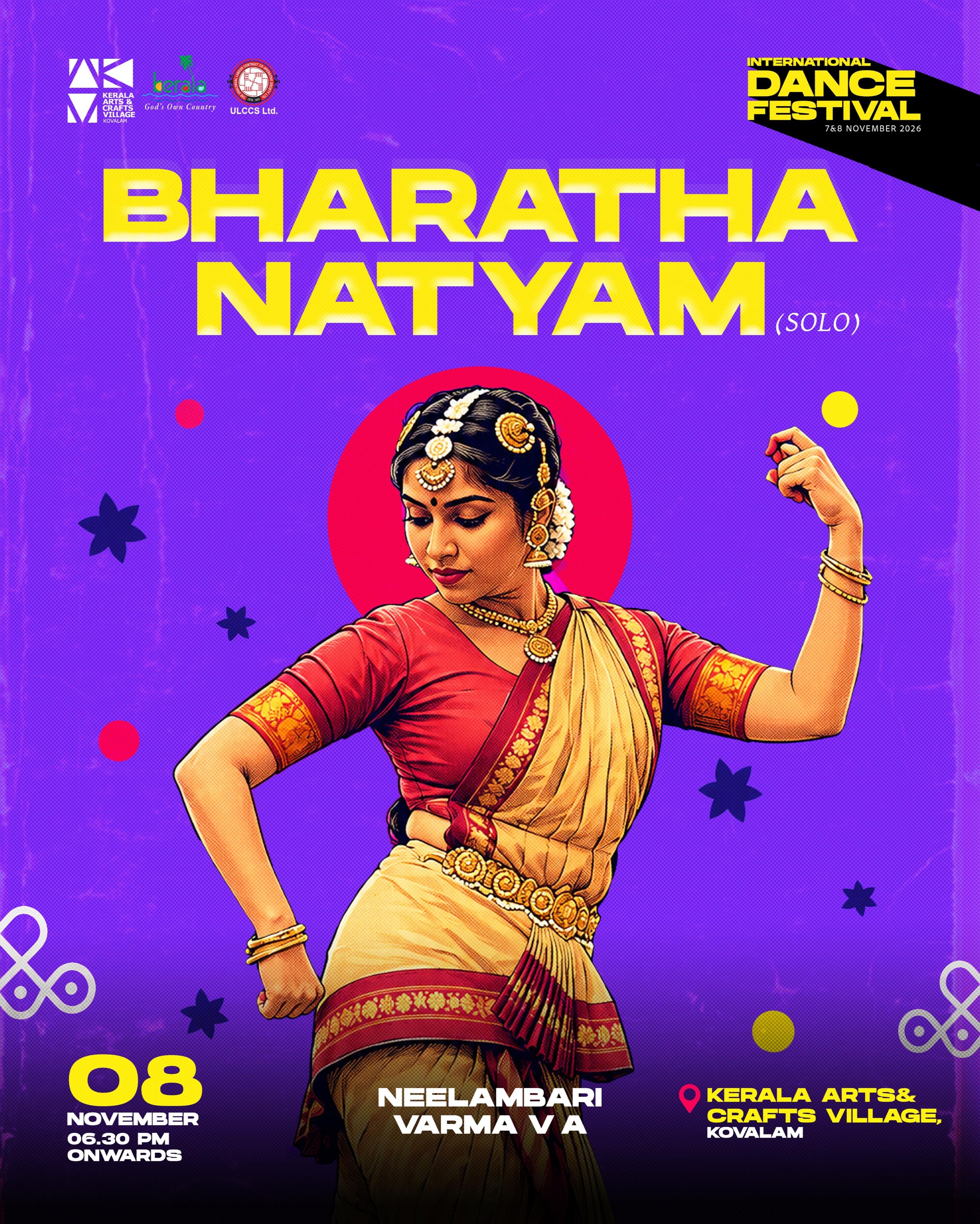 Bharatanatyam Solo by Neelambari Varma V A | International Dance Festival 2026 | Kerala Arts & Crafts Village, Kovalam