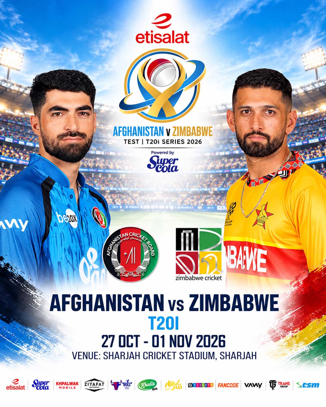 Afghanistan vs Zimbabwe T20I Series 2026 | Sharjah Cricket Stadium, UAE