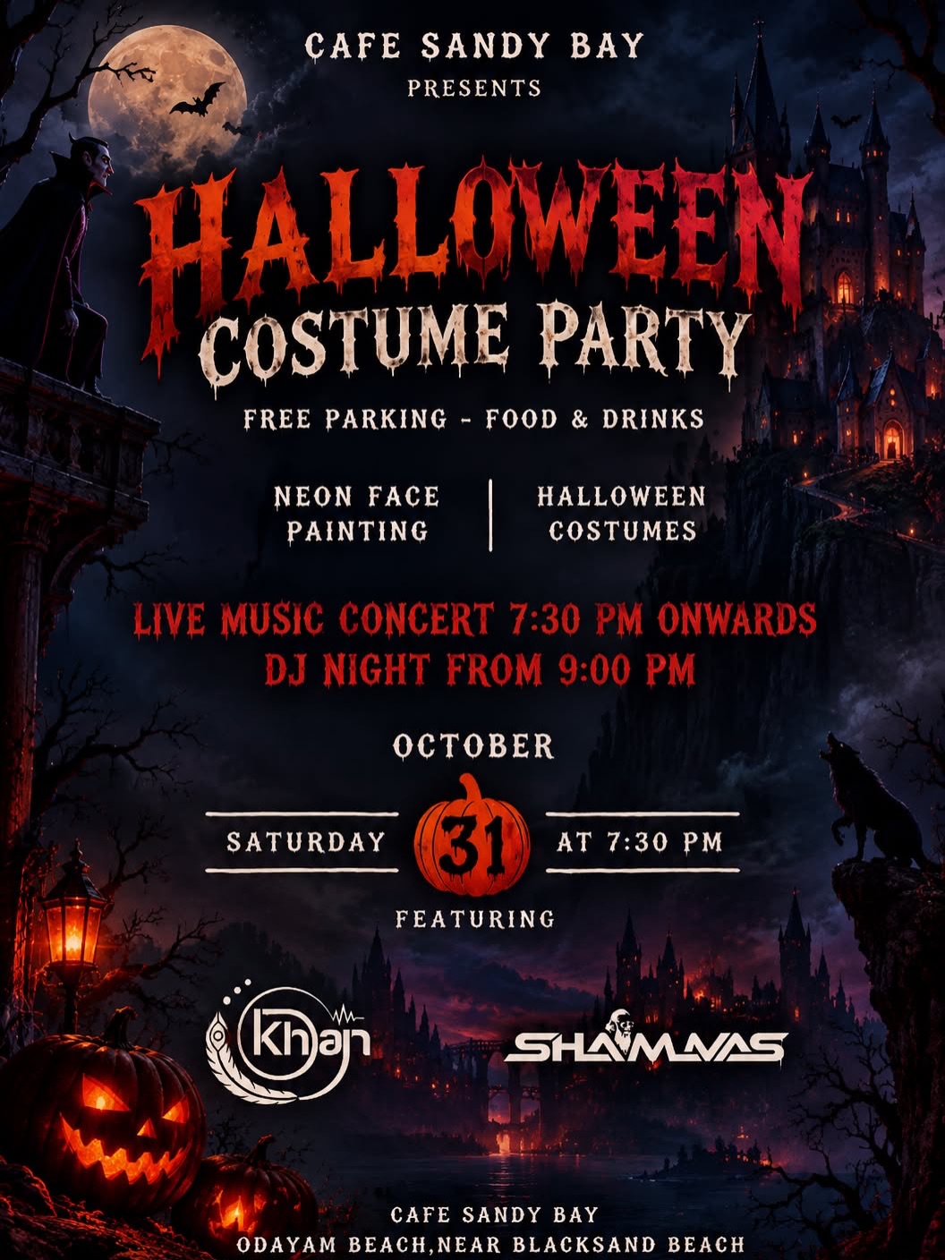 Halloween Costume Party with DJ Khan & DJ Shamnas | Cafe Sandy Bay, Odayam Beach, Varkala