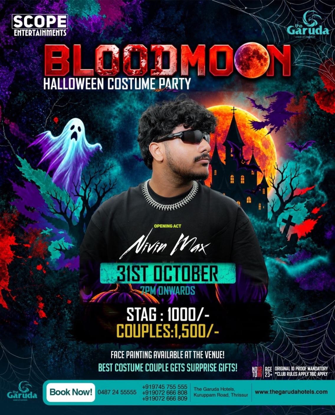 Bloodmoon Halloween Costume Party by Nivin Max & DJ ElectroBee | Eagle Eye, The Garuda Hotels, Thrissur