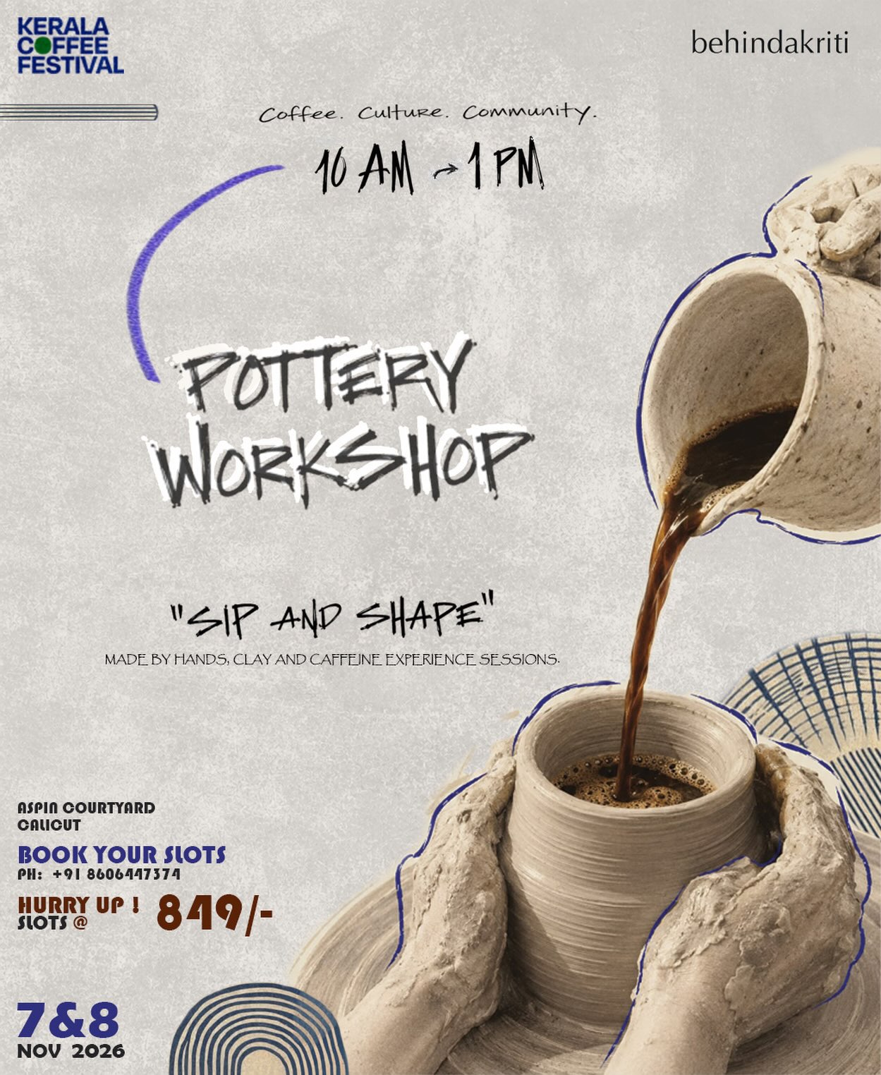 Sip and Shape | Pottery Workshop at Aspin Courtyard, Calicut | Kerala Coffee Festival